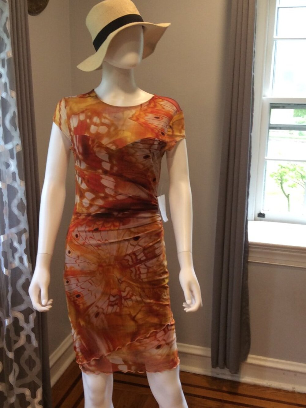 Guess Abstract Print Ruched Bodycon Cocktail Party Dress